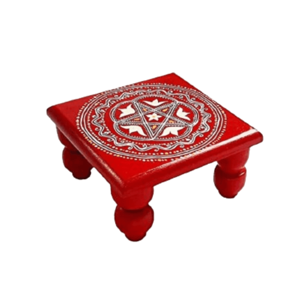 Uttarakhand Aipan Red-White Pooja Chowki (12x12 inch)