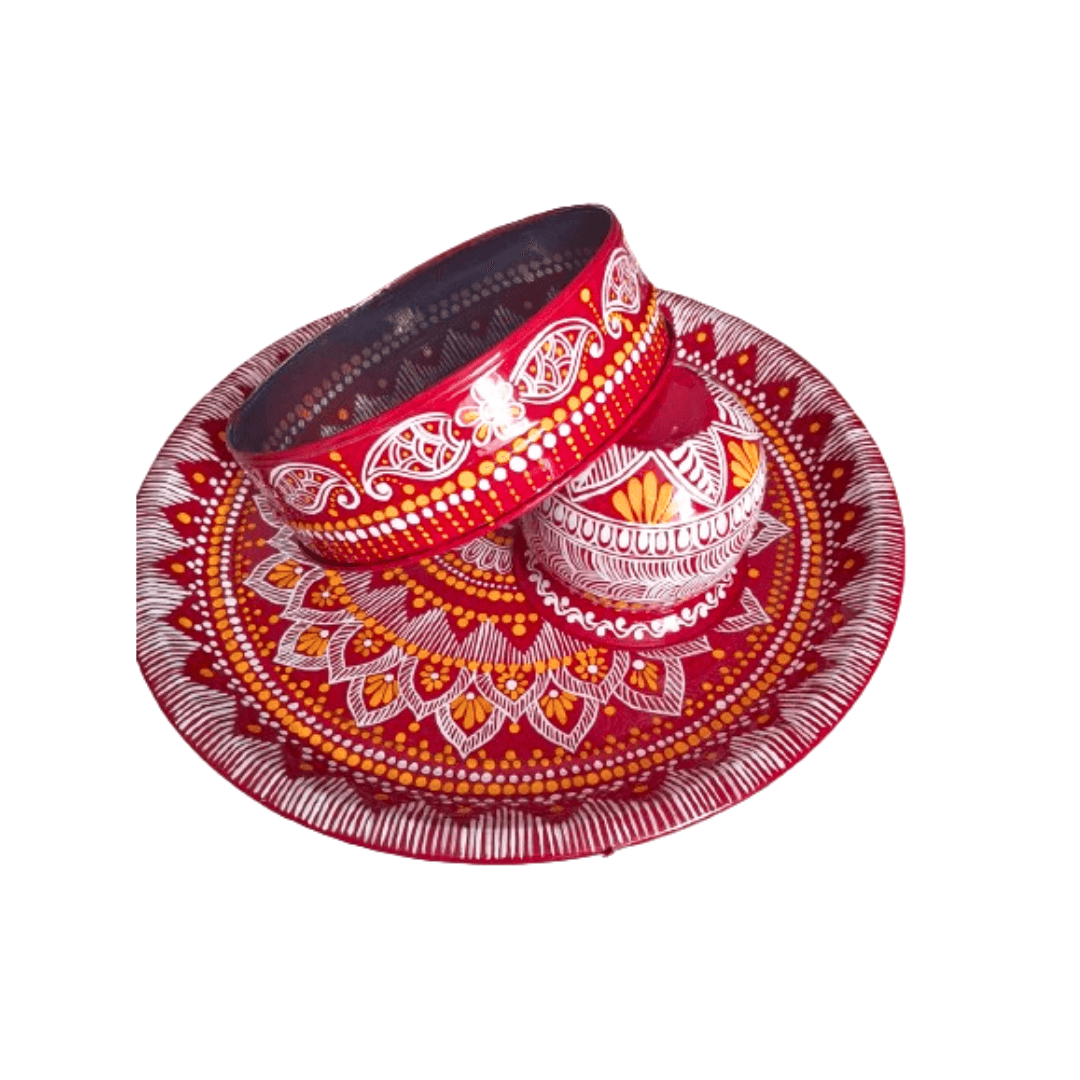 Aipan Handpainted Karwachauth thal | Kalash \Channi \ Thal