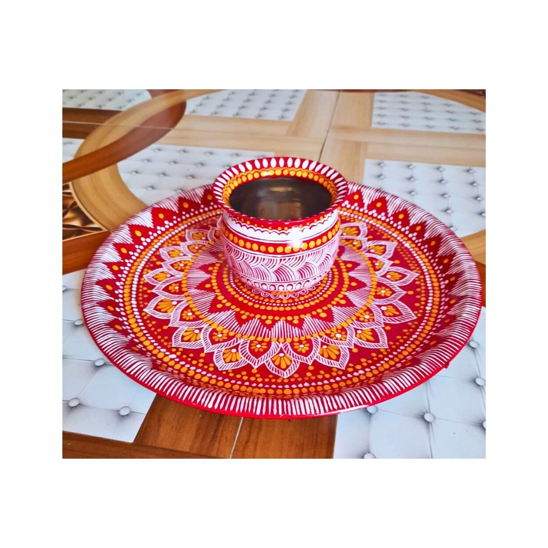 Aipan Handpainted Pooja Thal with Kalash